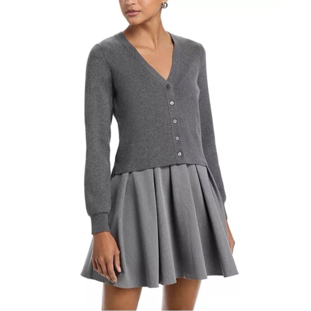 Staud NWT Milo Media Layered Heather Gray Preppy Academia Mini Dress Sz Small